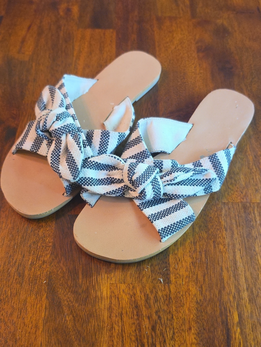 Womens Sandal Flats With Linen Black And Natural Tie Size 10